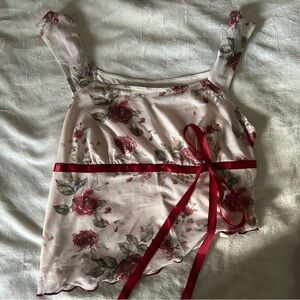 SHEIN Floral Camisole with Red Ribbon